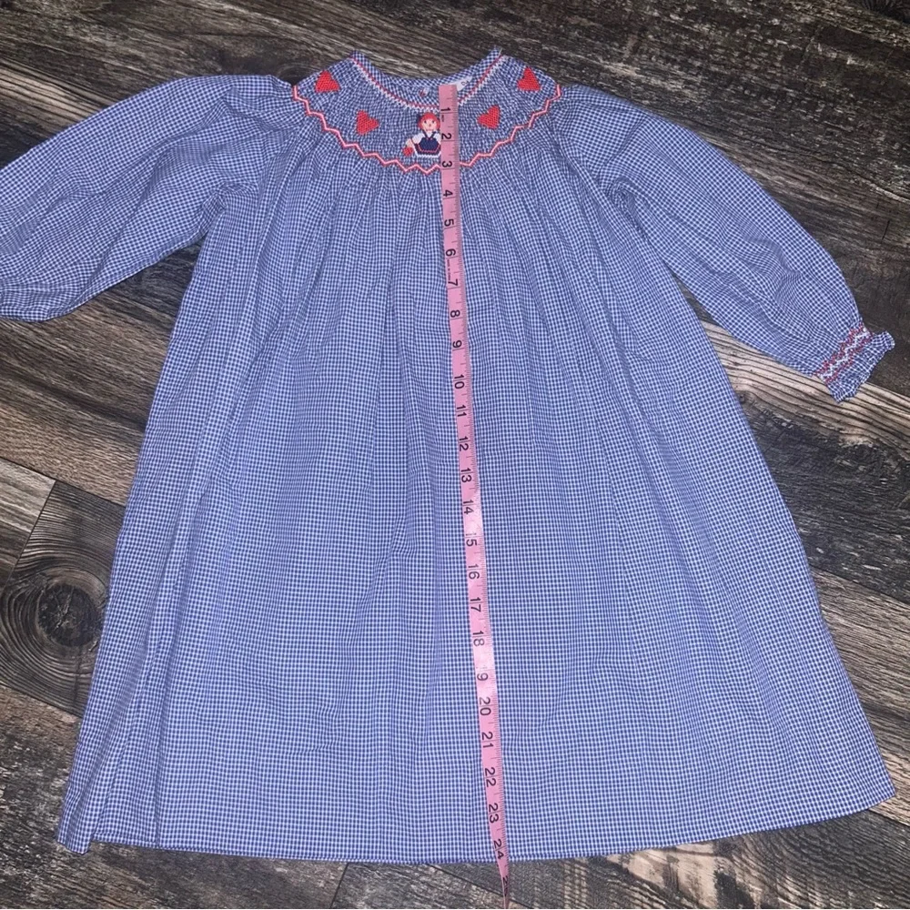 Vintage Orient Expressed Smocked Raggedy Ann Dress Blue Gingham Red Size 4